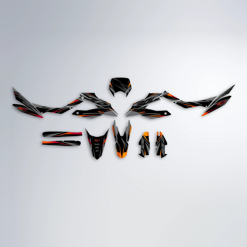 RETAIN Aprilia SX 125 graphics kit parts layout in Red & Orange