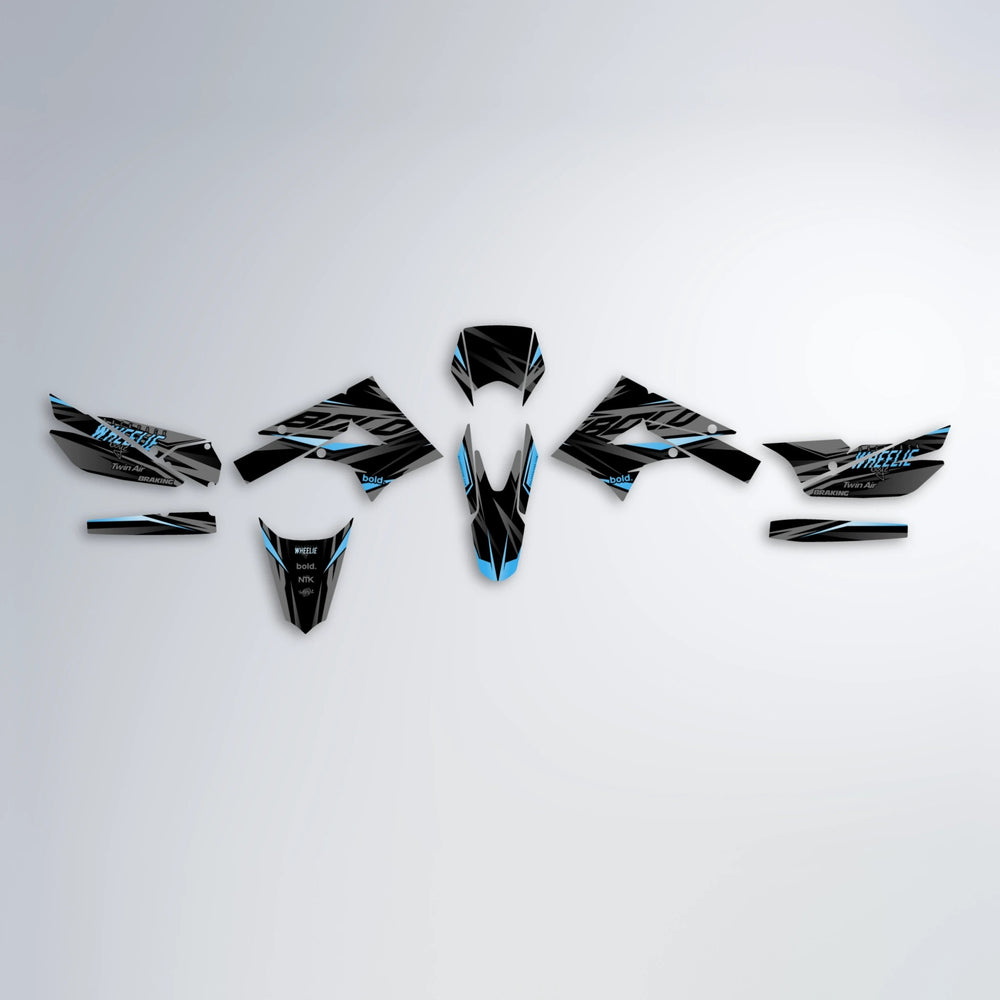 RETAIN Derbi Senda graphics kit parts layout in Light Blue & White