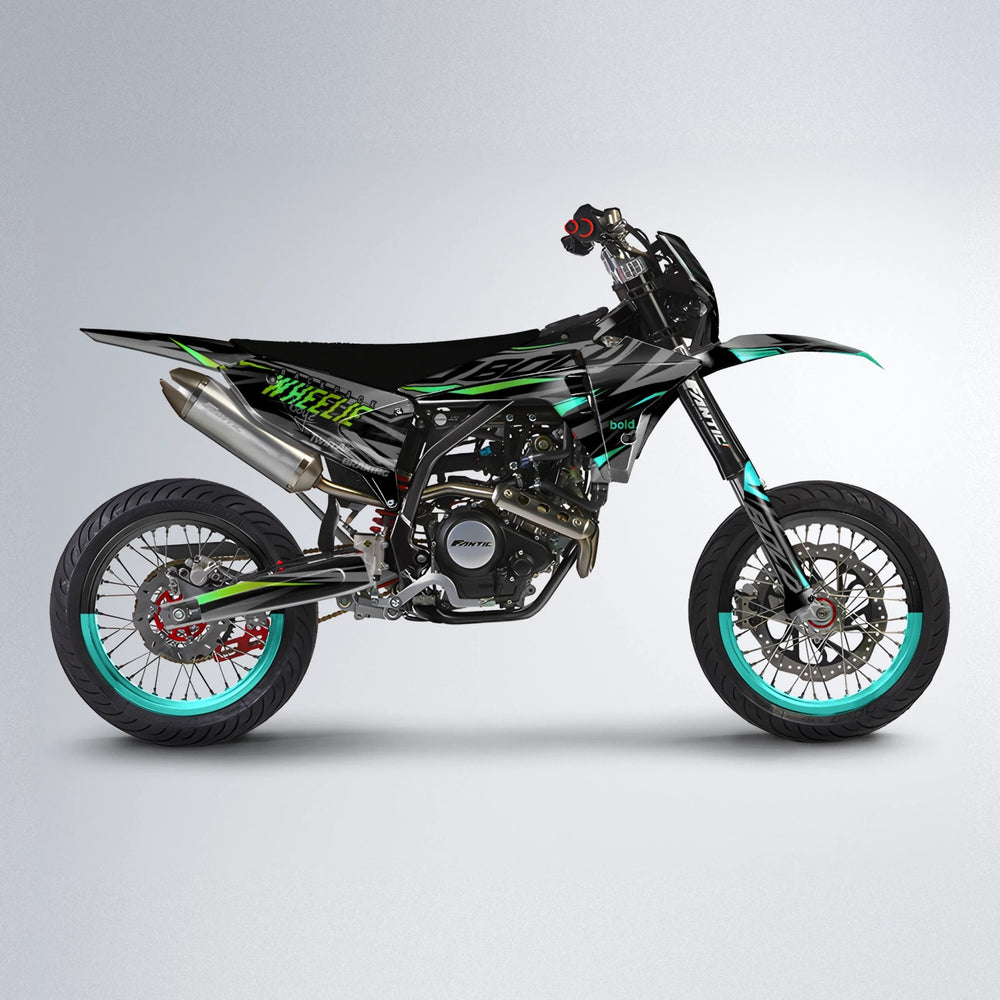 RETAIN Fantic supermoto graphics kit in Cyan & Green