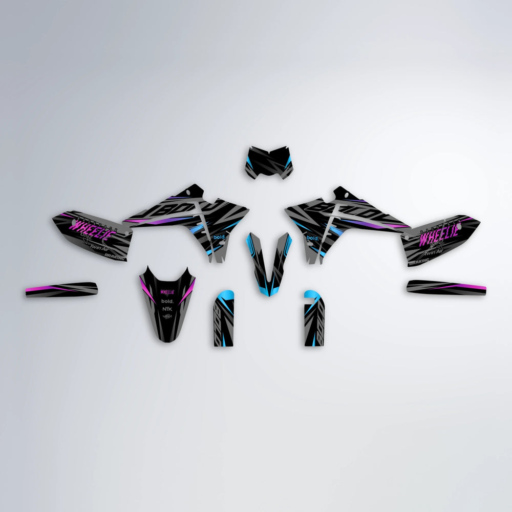 RETAIN Fantic graphics kit parts layout in Pink & Light Blue