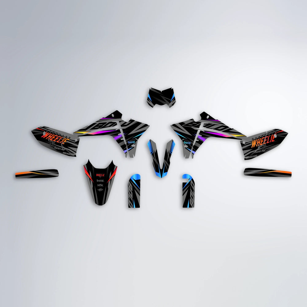 RETAIN Fantic graphics kit parts layout in Sunset Fade