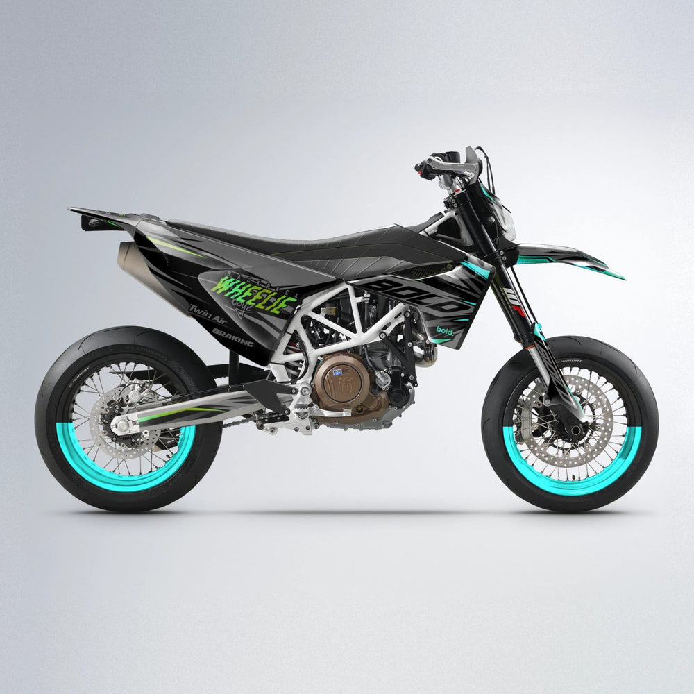 RETAIN Husqvarna 701 supermoto graphics kit in Cyan & Green