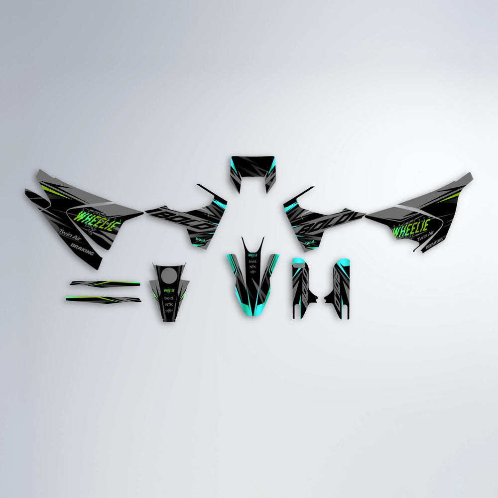 RETAIN Husqvarna 701 graphics kit parts layout in Cyan & Green