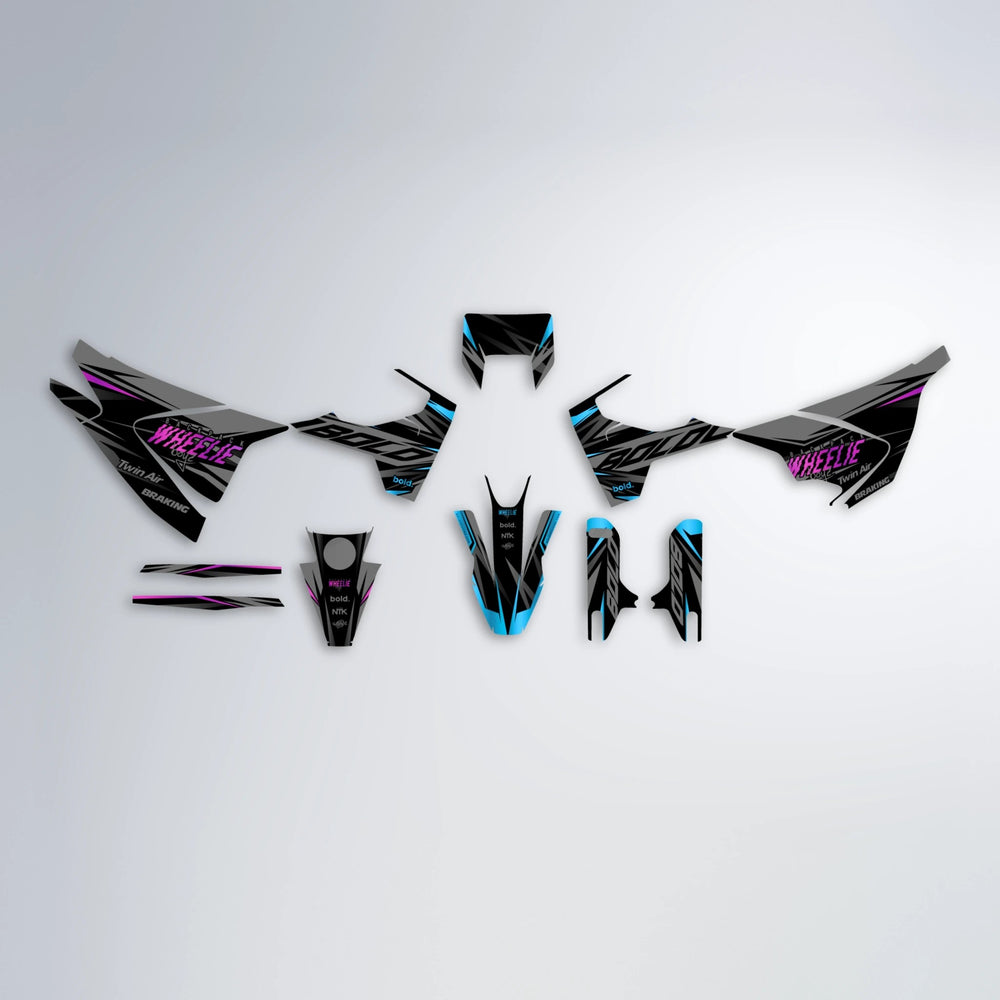RETAIN Husqvarna 701 graphics kit parts layout in Pink & Light Blue