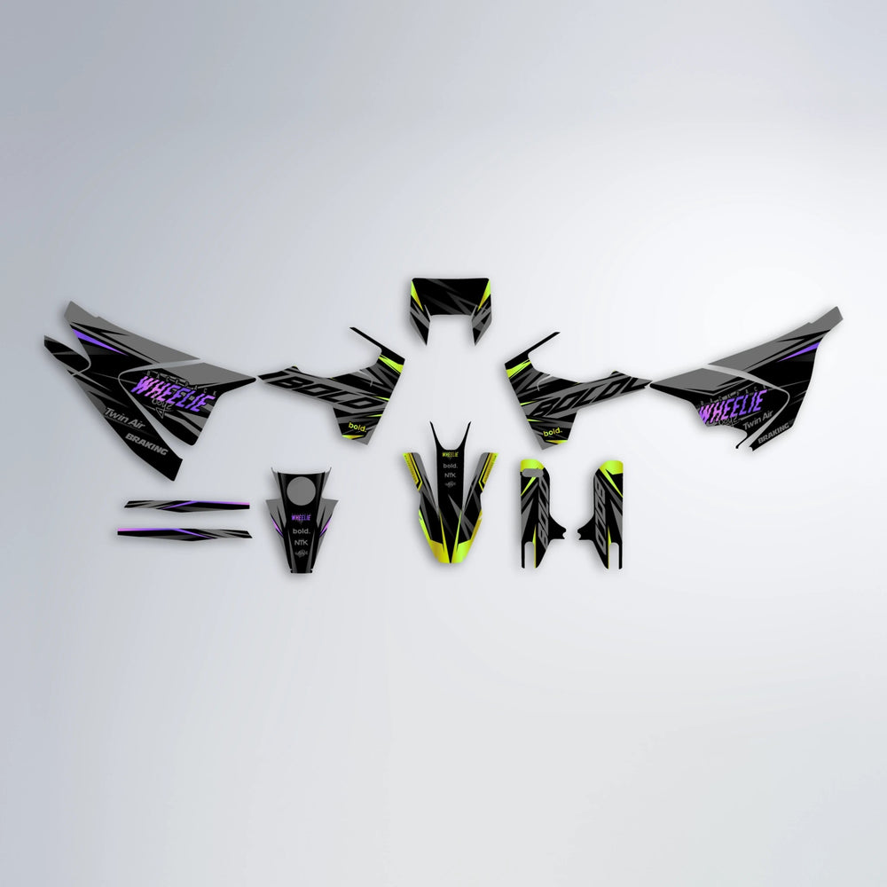 RETAIN Husqvarna 701 graphics kit parts layout in Purple & Yellow