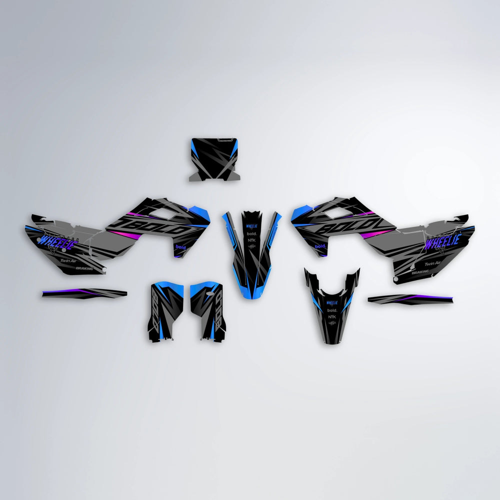 RETAIN Husqvarna FE/TE graphics kit parts layout in Blue Purple Fade