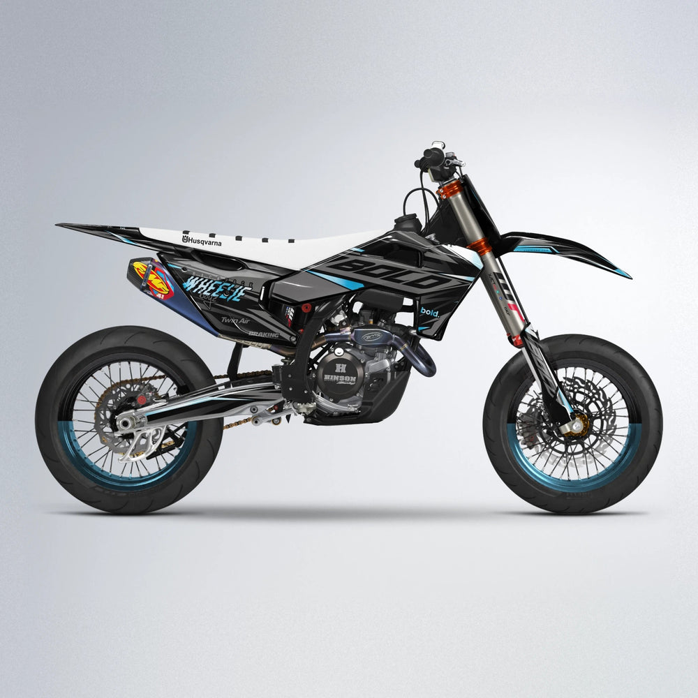 RETAIN Husqvarna FE/TE supermoto graphics kit in Light Blue & White