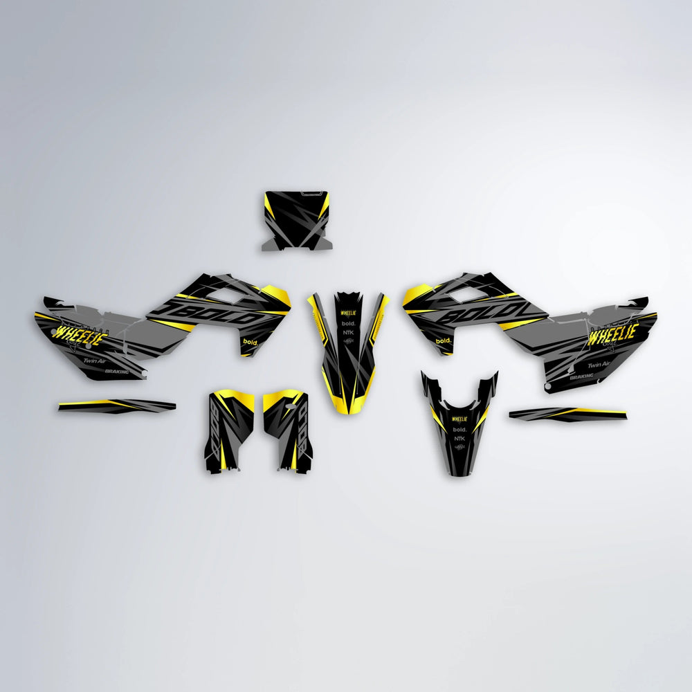 RETAIN Husqvarna FE/TE graphics kit parts layout in Yellow