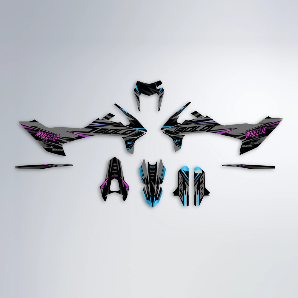 RETAIN KTM SMC 690 graphics kit parts layout in Pink & Light Blue