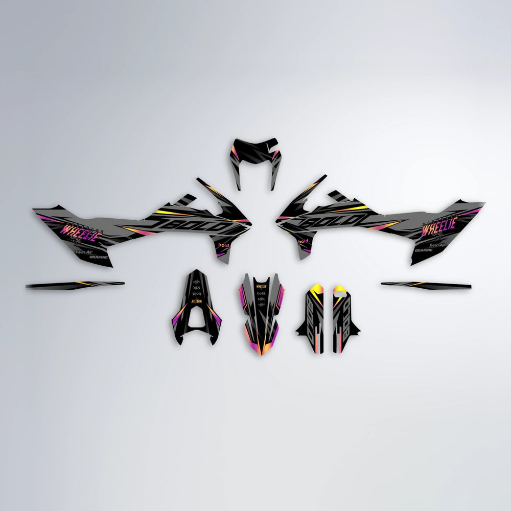 RETAIN KTM SMC 690 graphics kit parts layout in Pink & Yellow