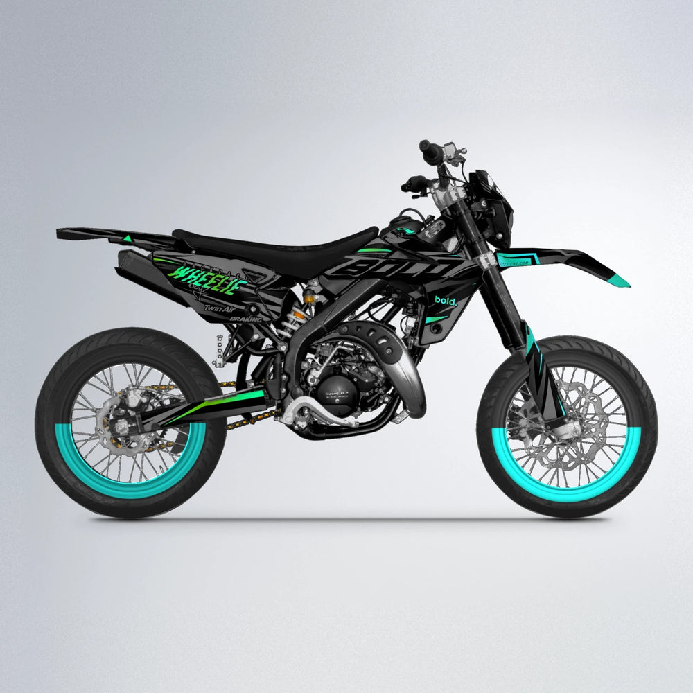 RETAIN Rieju MRT supermoto graphics kit in Cyan & Green