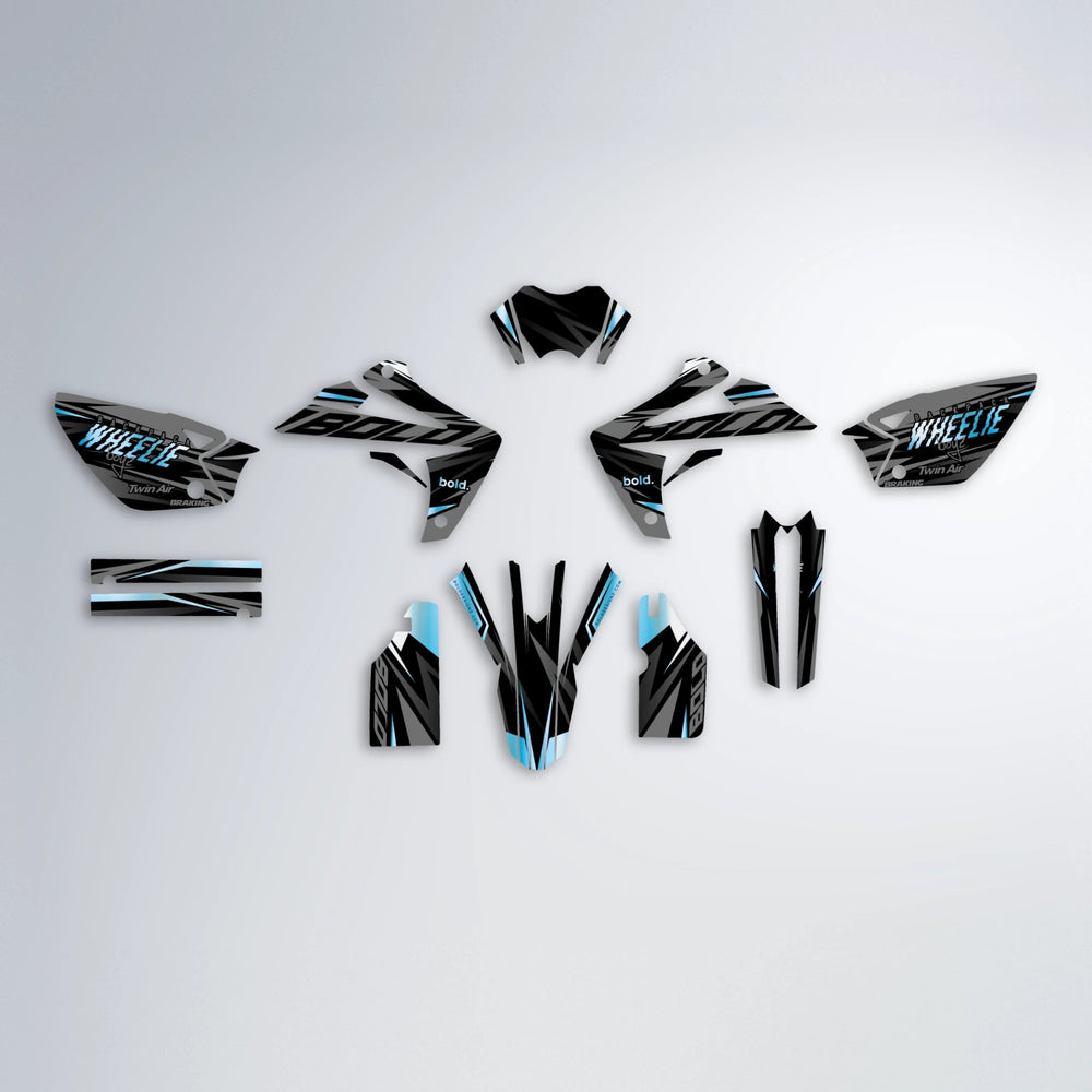 RETAIN Rieju MRT graphics kit parts layout in Light Blue & White