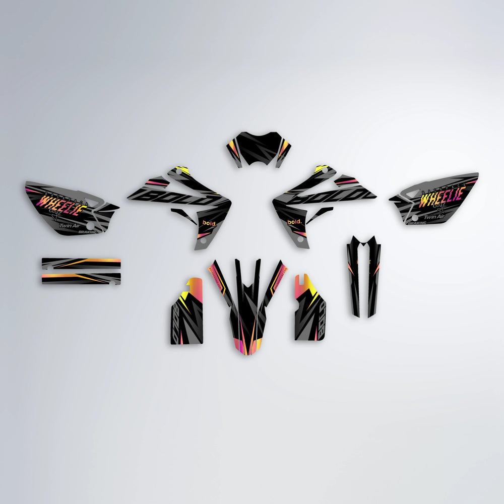 RETAIN Rieju MRT graphics kit parts layout in Pink & Yellow