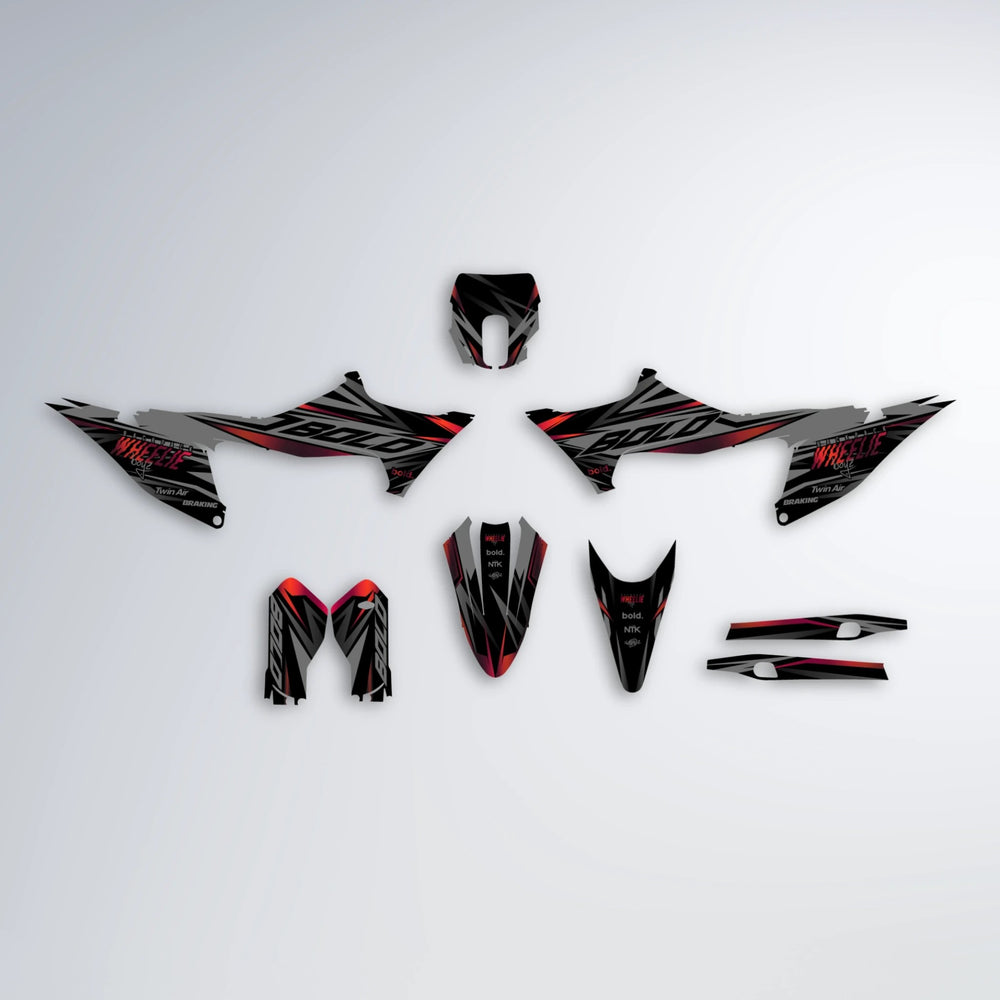 RETAIN Stark Varg MX graphics kit parts layout in Black & Red