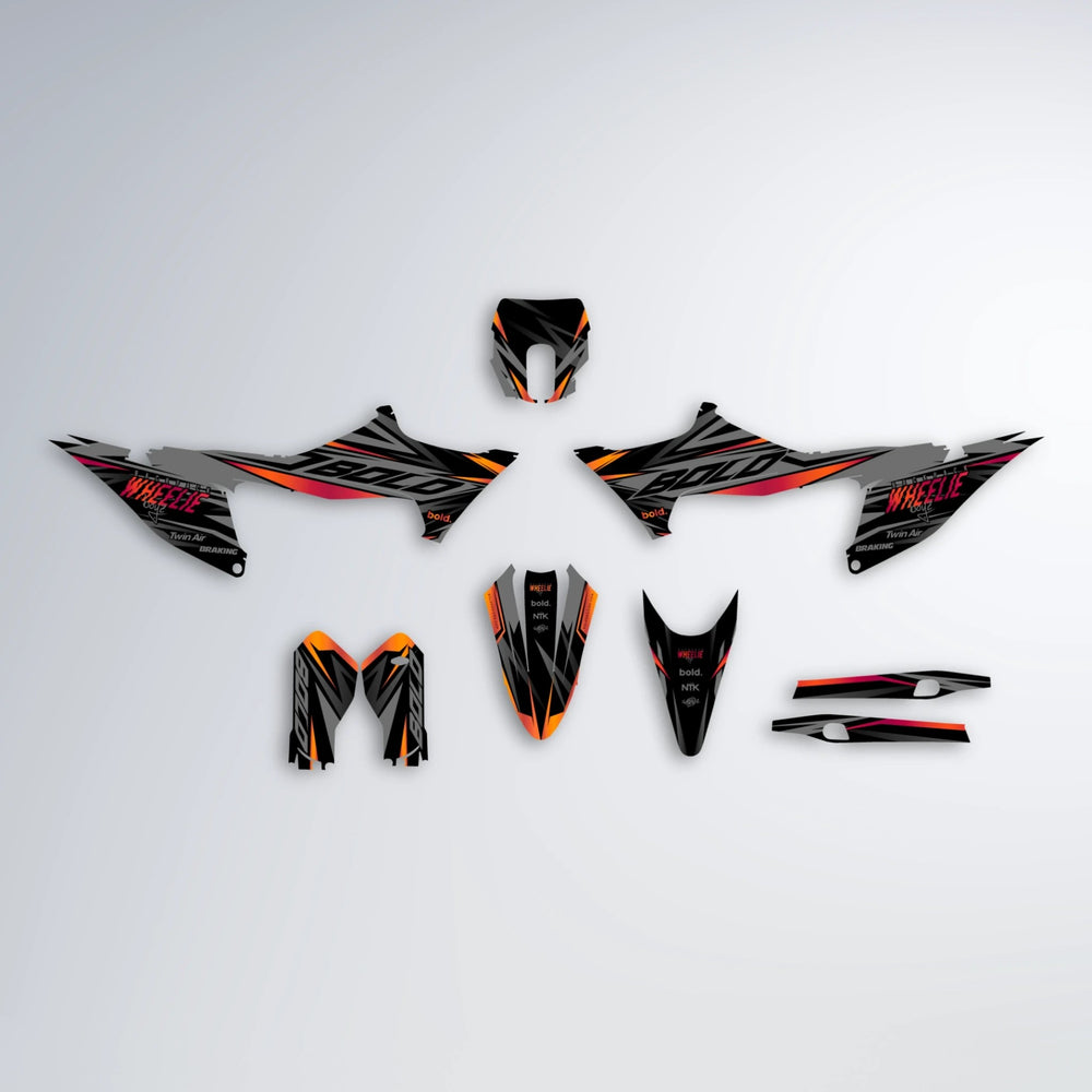 RETAIN Stark Varg MX graphics kit parts layout in Red & Orange