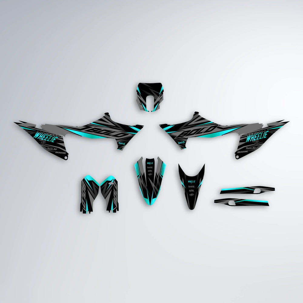 RETAIN Stark Varg MX graphics kit parts layout in Teal