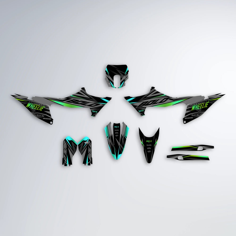 RETAIN Stark Varg SM graphics kit parts layout in Cyan & Green