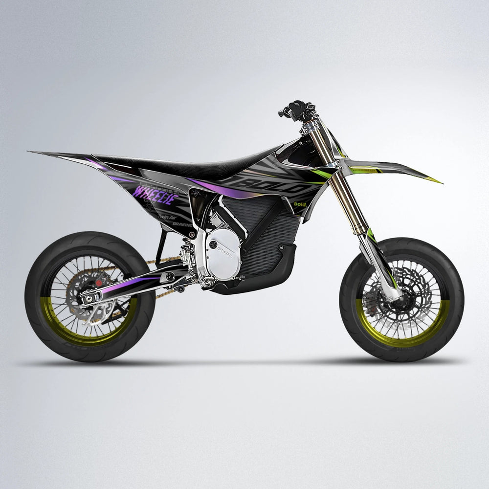 RETAIN Stark Varg SM supermoto graphics kit in Purple & Yellow