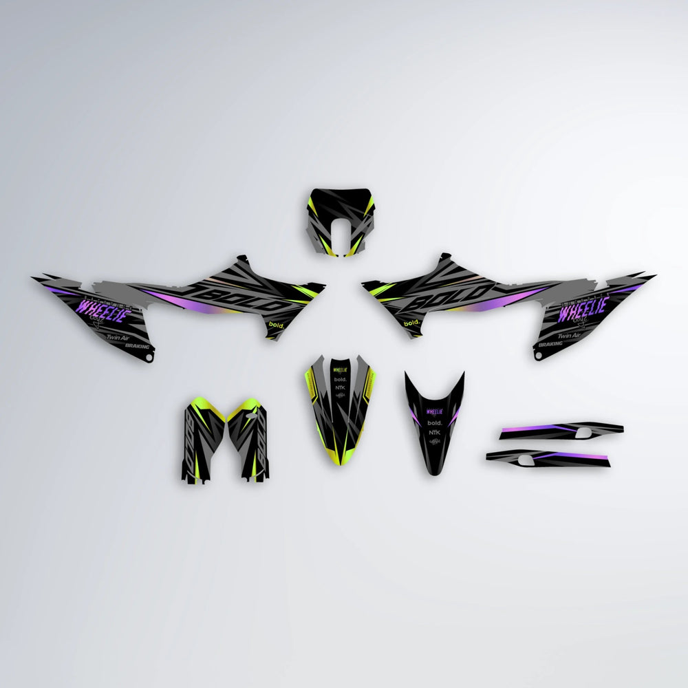 RETAIN Stark Varg SM graphics kit parts layout in Purple & Yellow