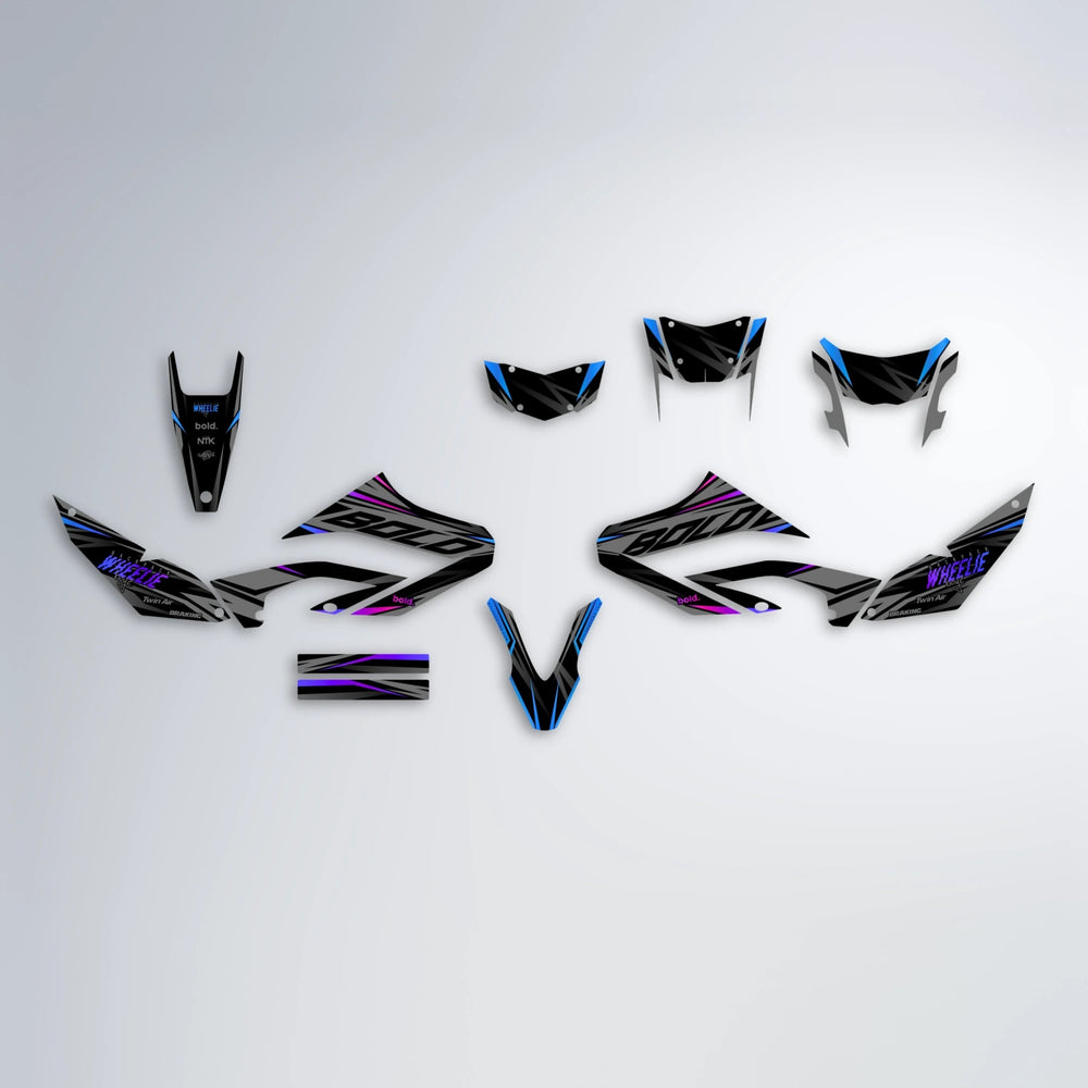 RETAIN Yamaha WR 125X graphics kit parts layout in Blue Purple Fade