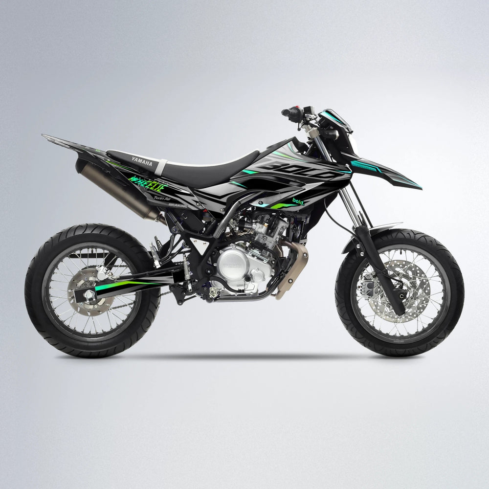 RETAIN Yamaha WR 125X supermoto graphics kit in Cyan & Green