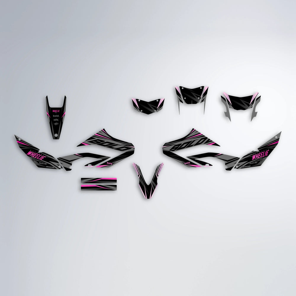 RETAIN Yamaha WR 125X graphics kit parts layout in Flamingo