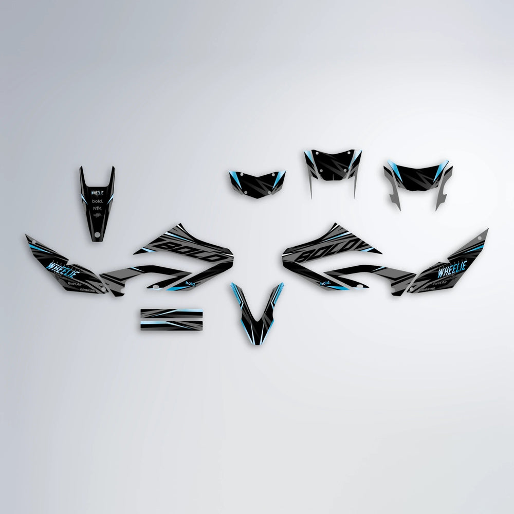RETAIN Yamaha WR 125X graphics kit parts layout in Light Blue & White