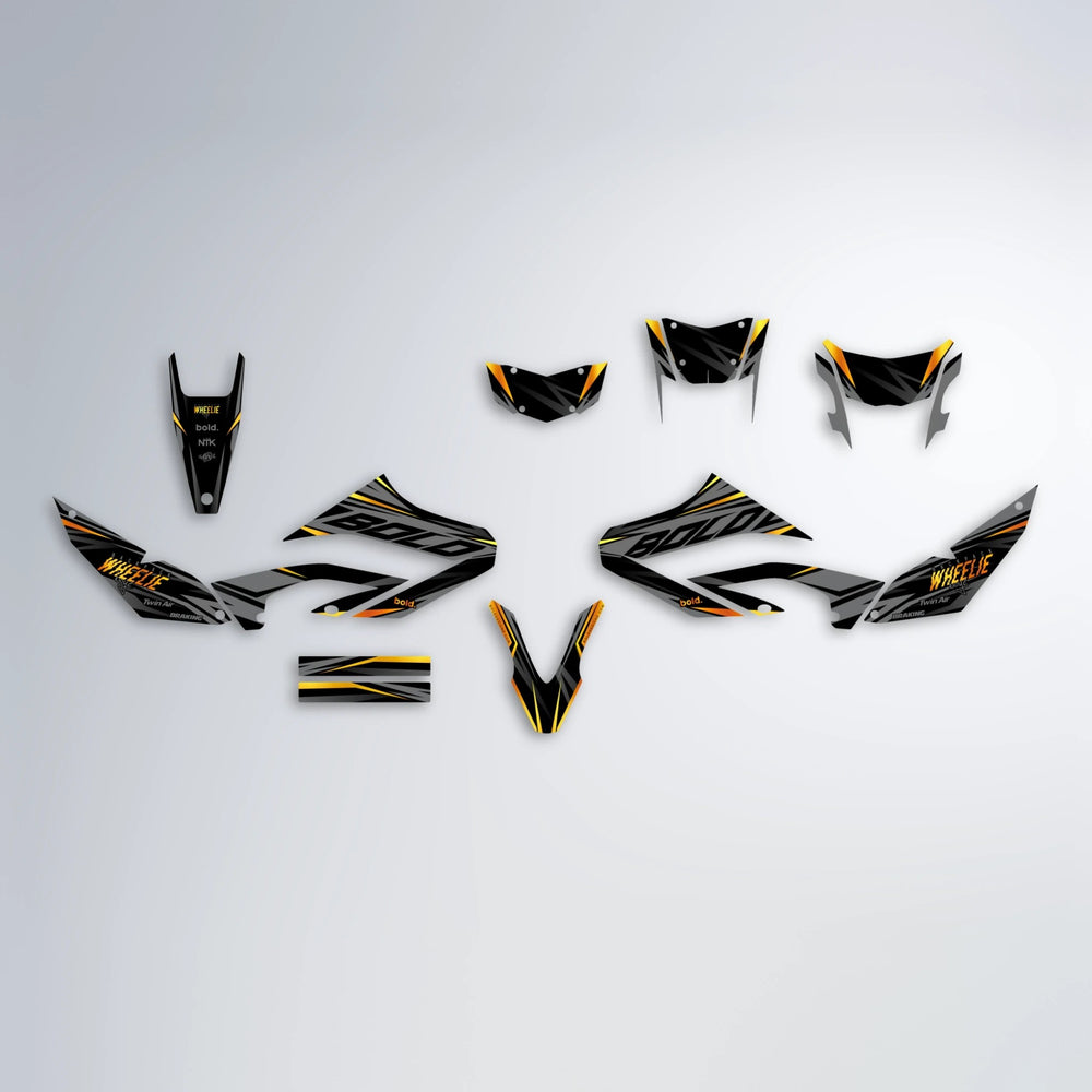 RETAIN Yamaha WR 125X graphics kit parts layout in Orange & Yellow