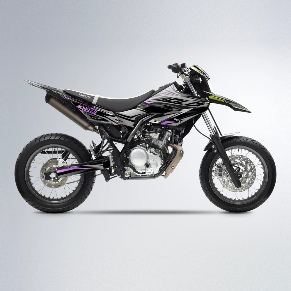 RETAIN Yamaha WR 125X supermoto graphics kit in Purple & Yellow