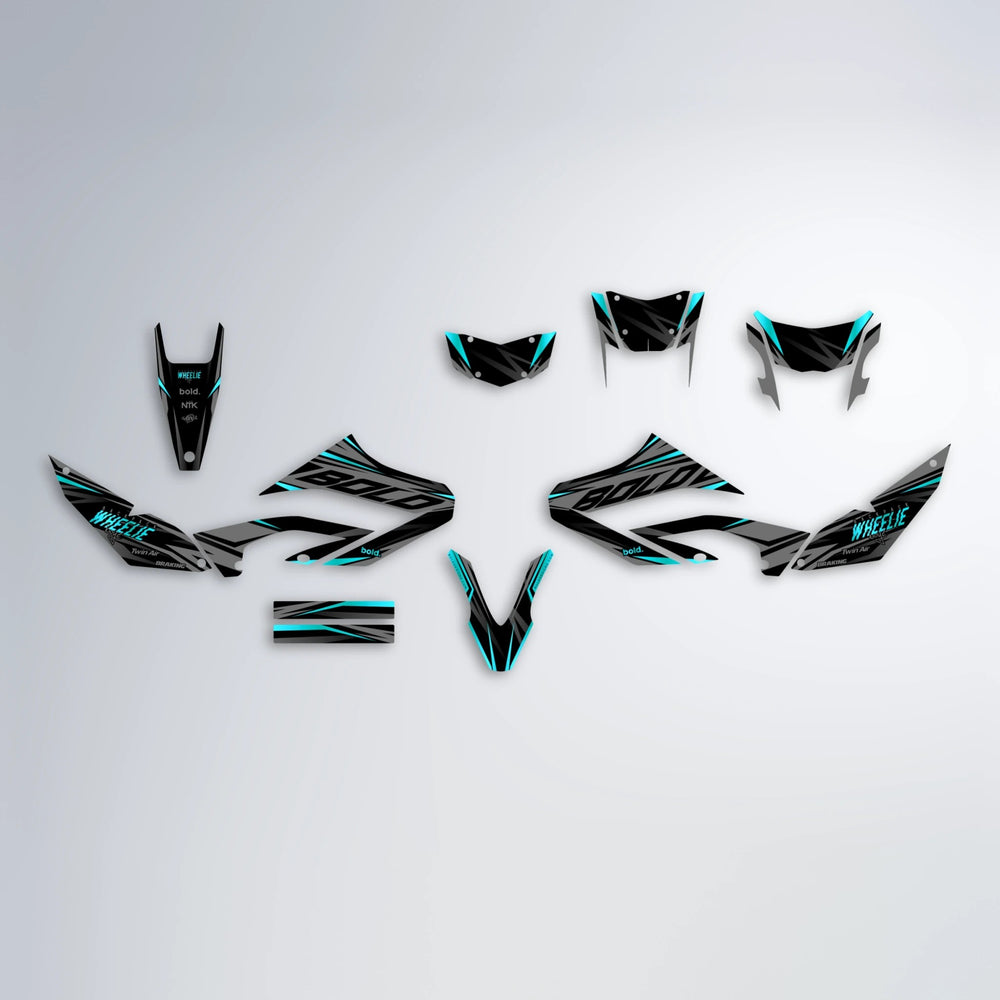 RETAIN Yamaha WR 125X graphics kit parts layout in Teal