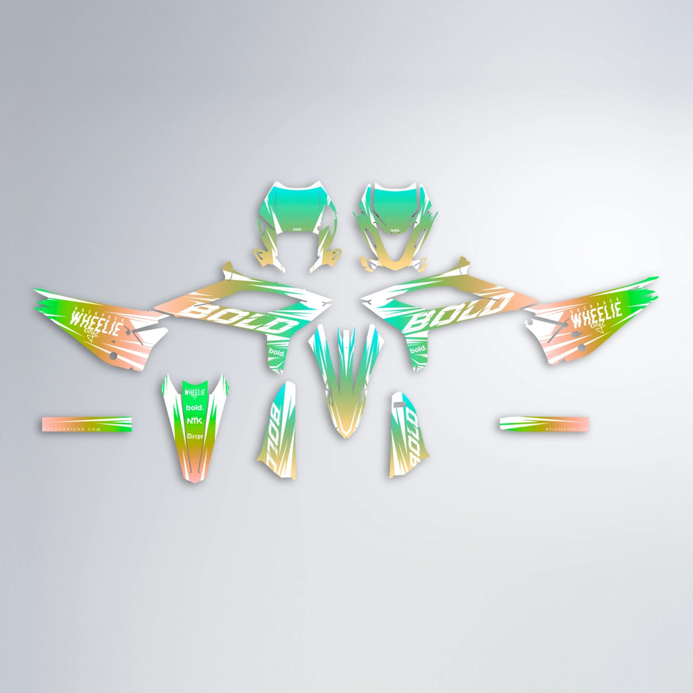 RETRO Beta graphics kit parts layout in Cyan & Green