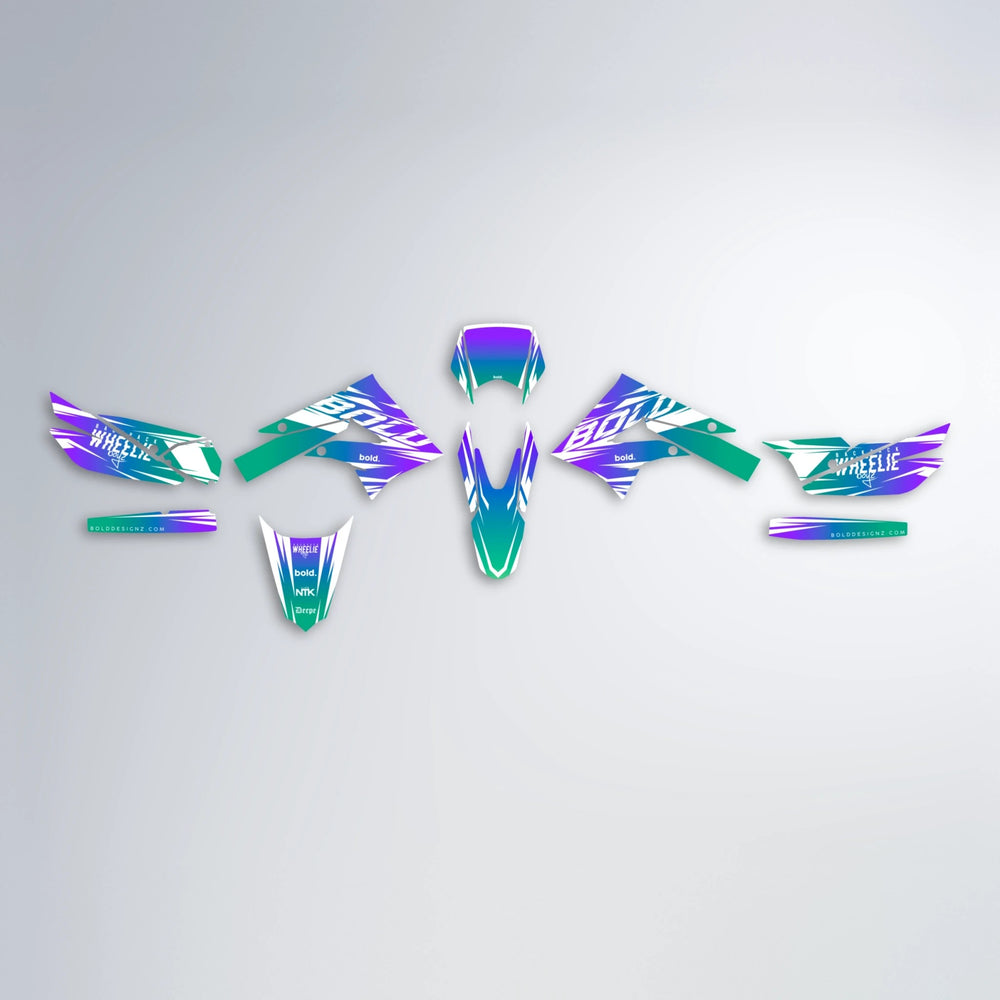 RETRO Derbi Senda graphics kit parts layout in Purple