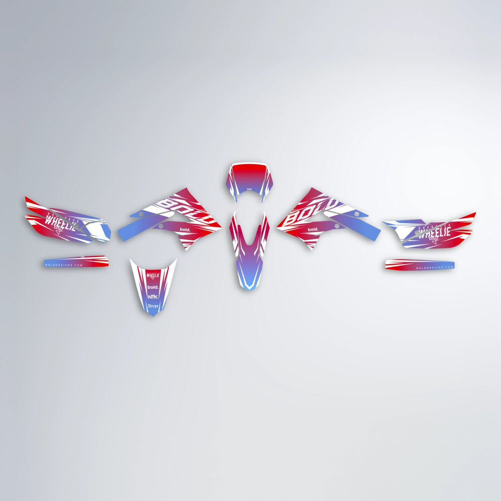 RETRO Derbi Senda graphics kit parts layout in Red