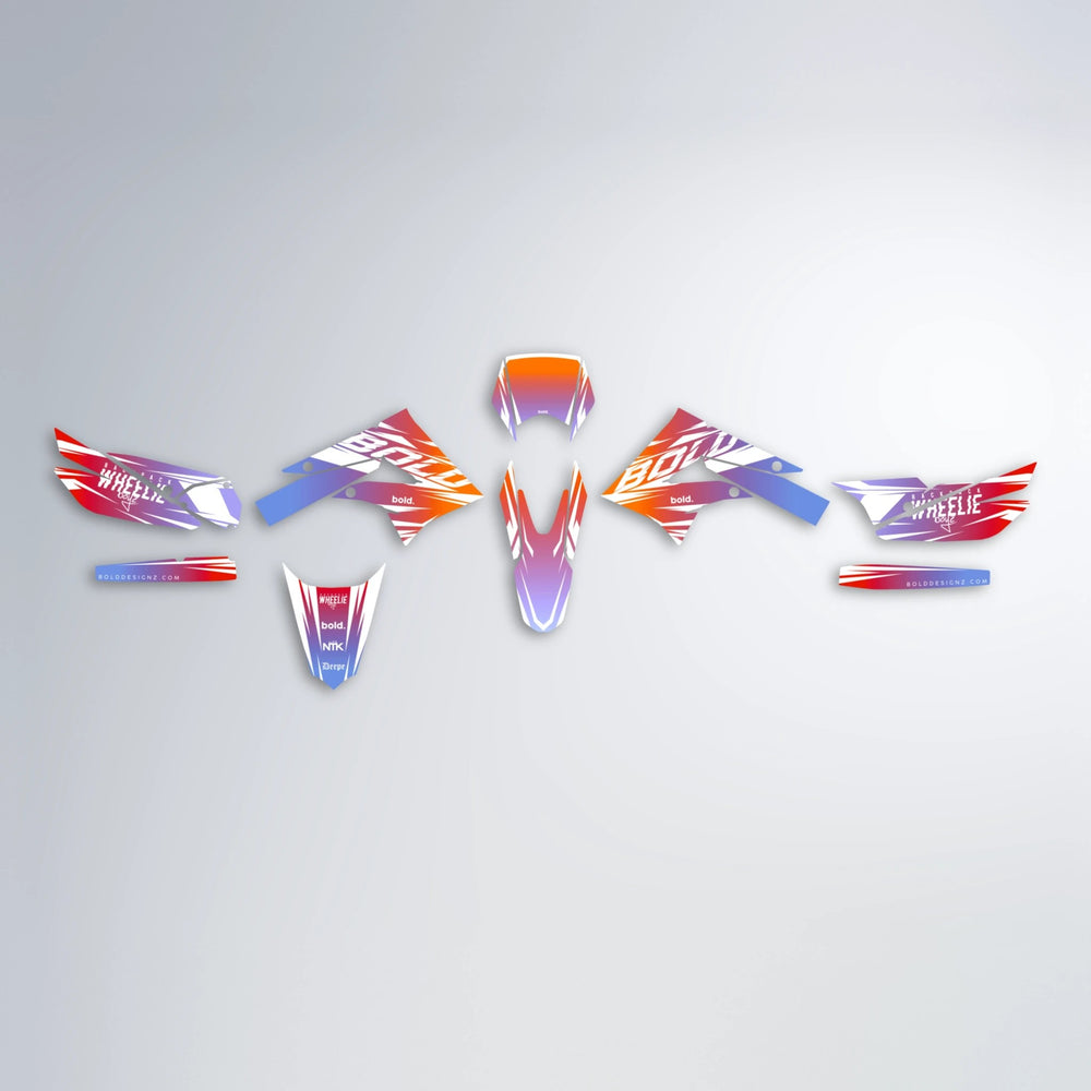 RETRO Derbi Senda graphics kit parts layout in Red & Orange