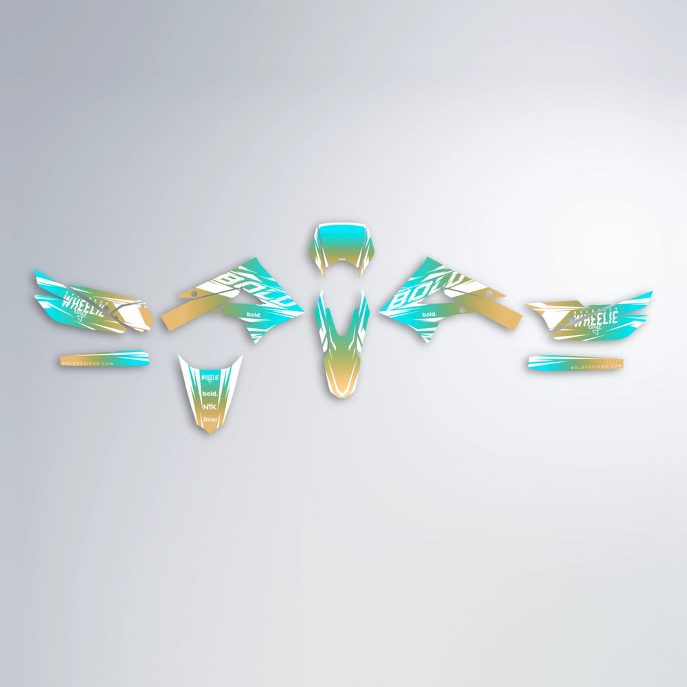RETRO Derbi Senda graphics kit parts layout in Teal