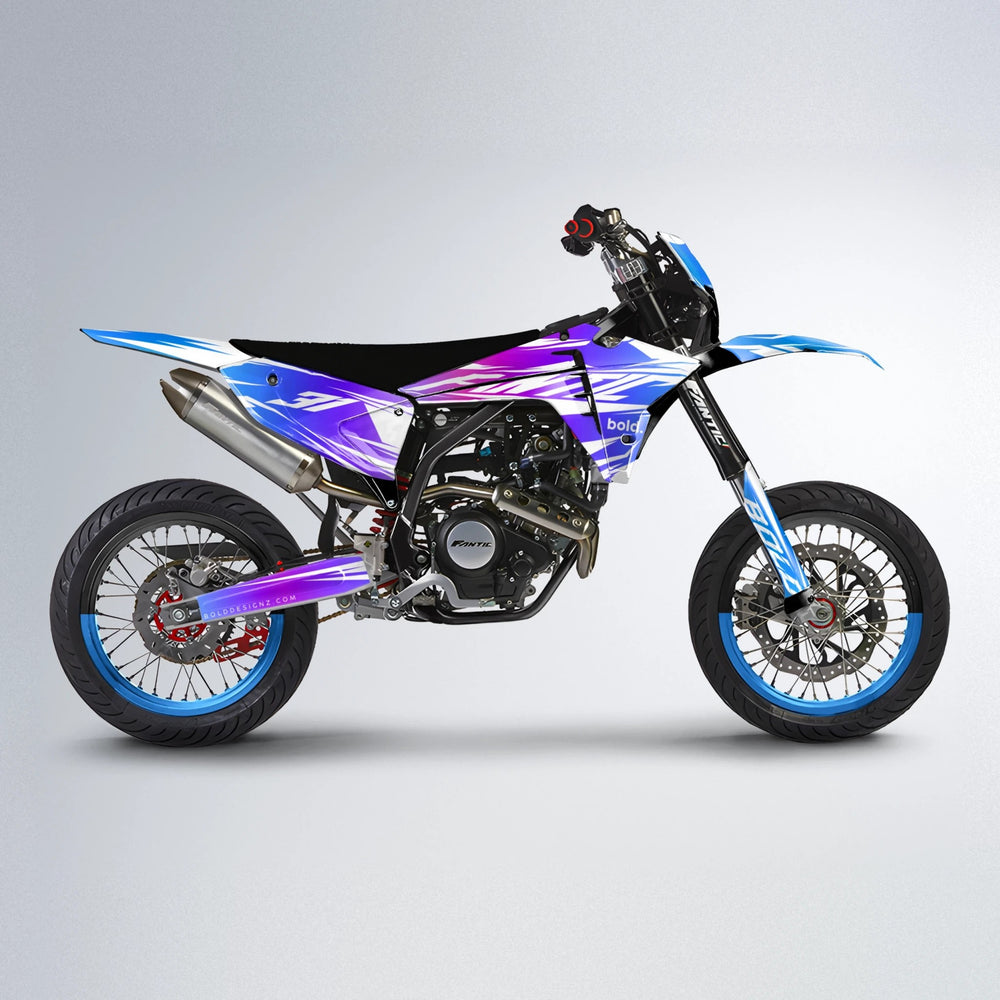 RETRO Fantic supermoto graphics kit in Blue Purple Fade