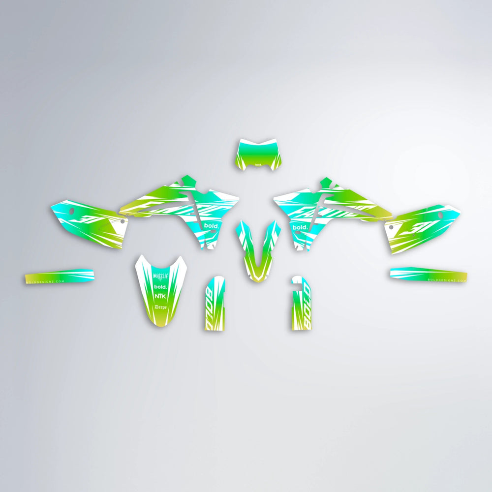 RETRO Fantic graphics kit parts layout in Green