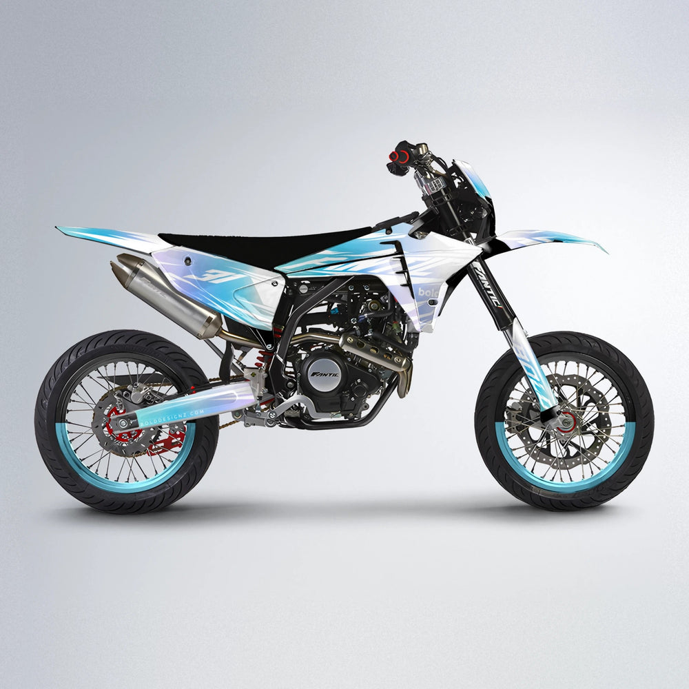 RETRO Fantic supermoto graphics kit in Light Blue & White