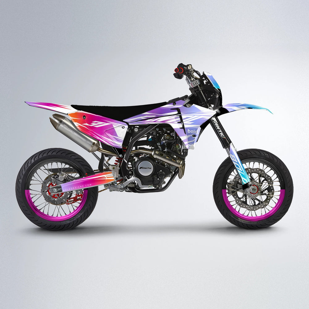 RETRO Fantic supermoto graphics kit in Pink & Light Blue