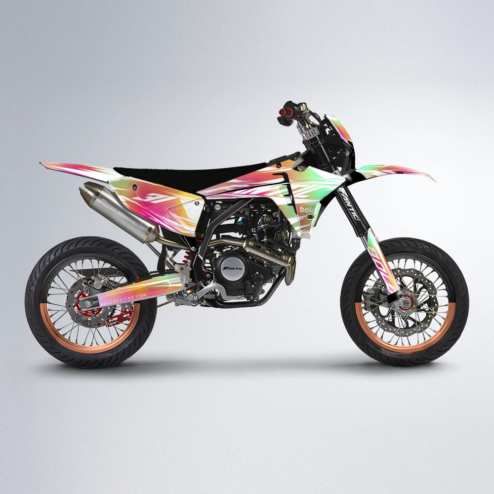 RETRO Fantic supermoto graphics kit in Pink & Yellow