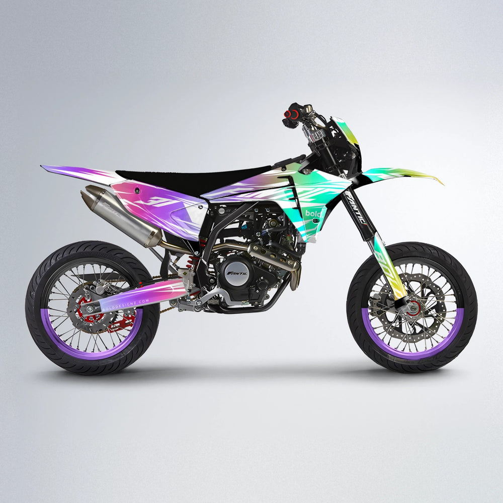 RETRO Fantic supermoto graphics kit in Purple & Yellow