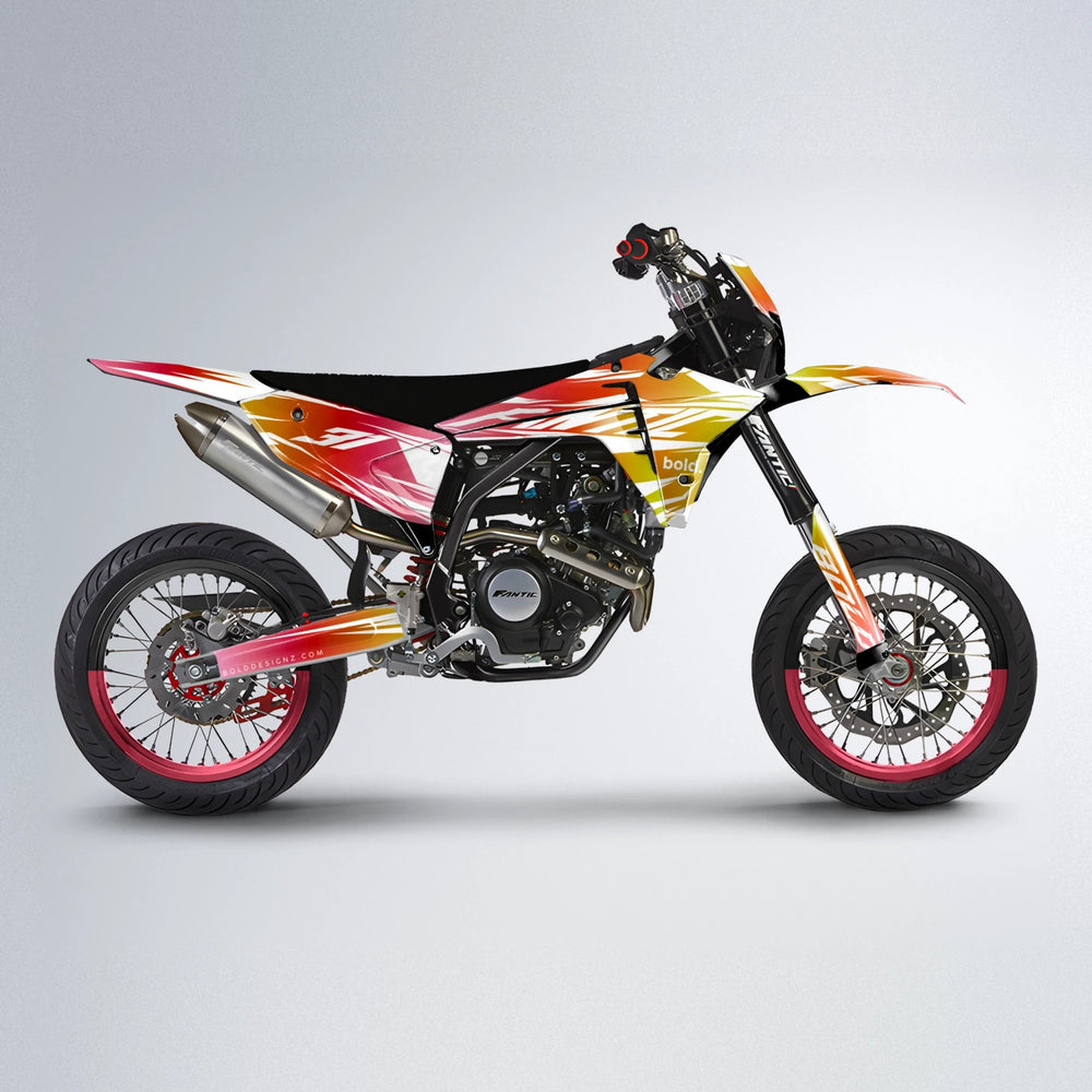 RETRO Fantic supermoto graphics kit in Red & Orange