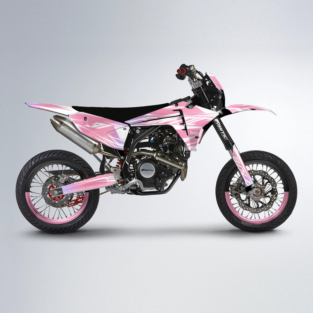 RETRO Fantic supermoto graphics kit in Sakura Pink