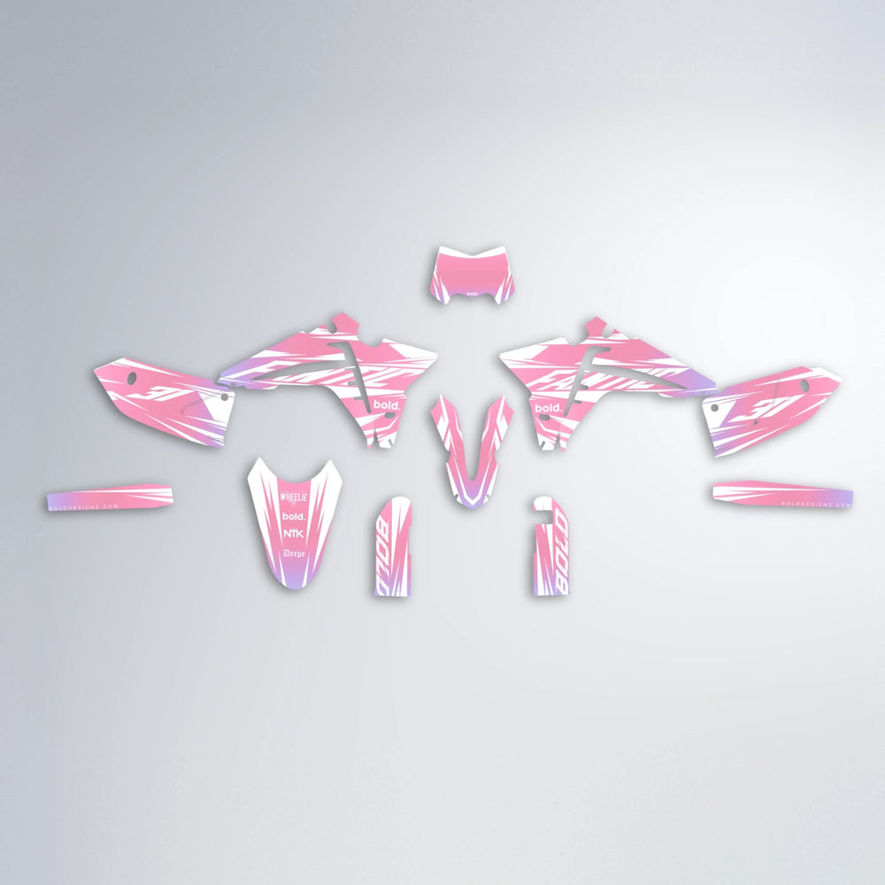 RETRO Fantic graphics kit parts layout in Sakura Pink