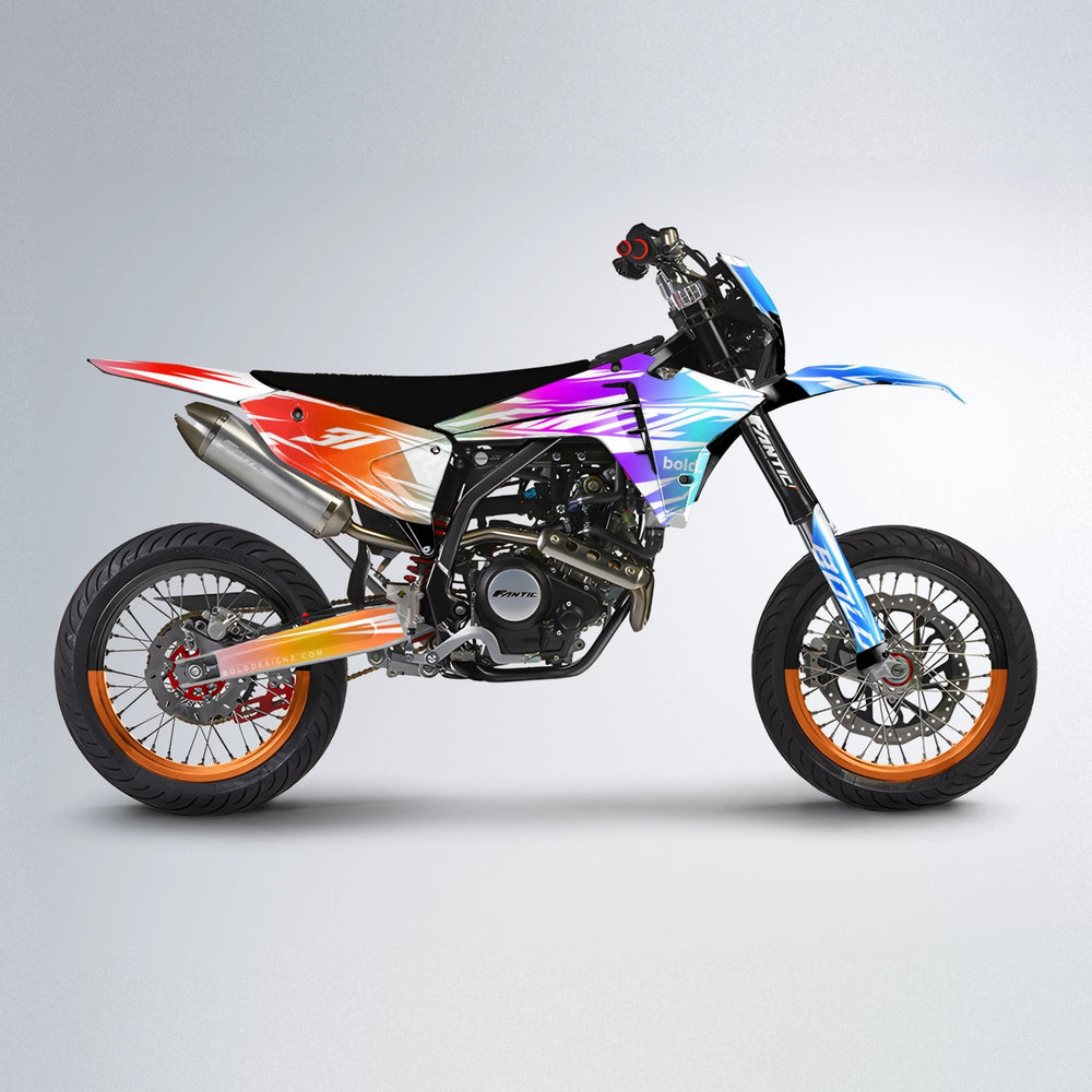 RETRO Fantic supermoto graphics kit in Sunset Fade