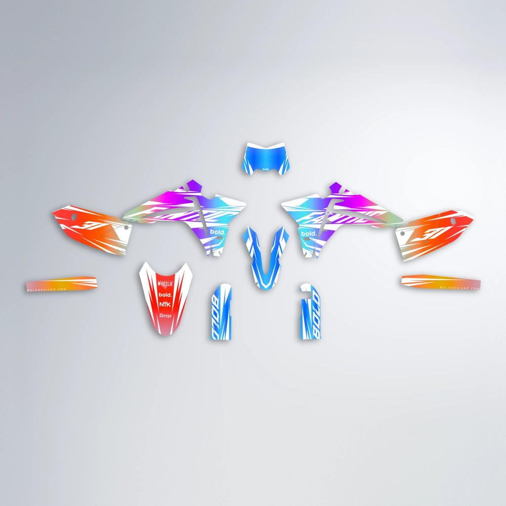 RETRO Fantic graphics kit parts layout in Sunset Fade