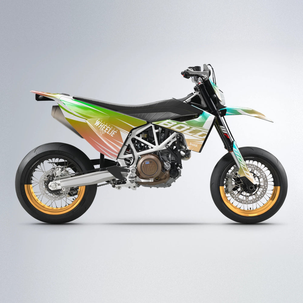 RETRO Husqvarna 701 supermoto graphics kit in Cyan & Green