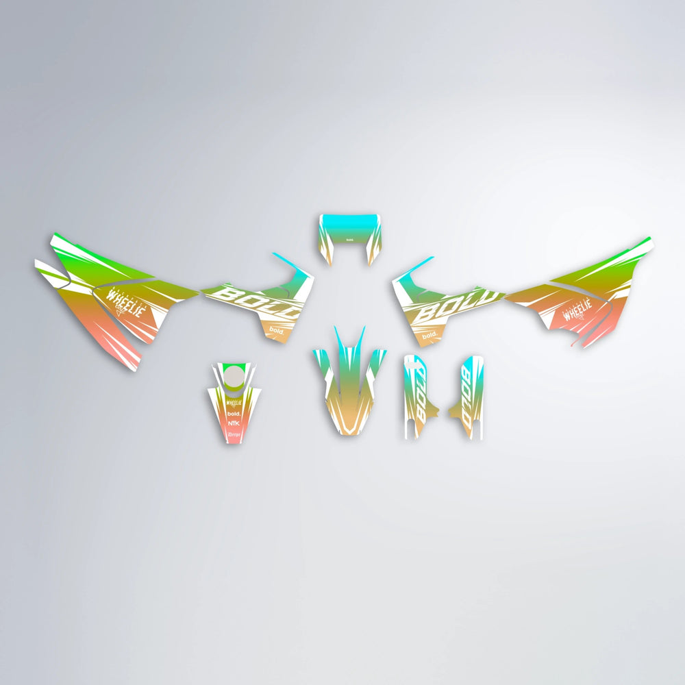 RETRO Husqvarna 701 graphics kit parts layout in Cyan & Green