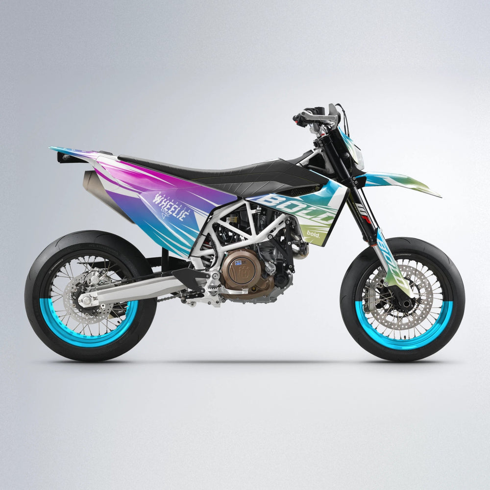 RETRO Husqvarna 701 supermoto graphics kit in Pink & Light Blue