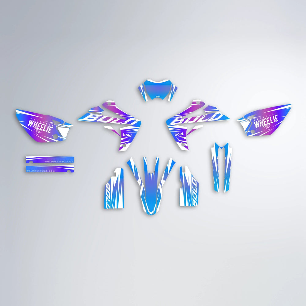 RETRO Rieju MRT graphics kit parts layout in Blue Purple Fade